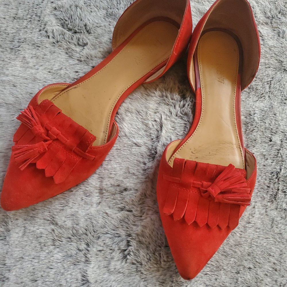J Crew Red Suede Flats 7.5